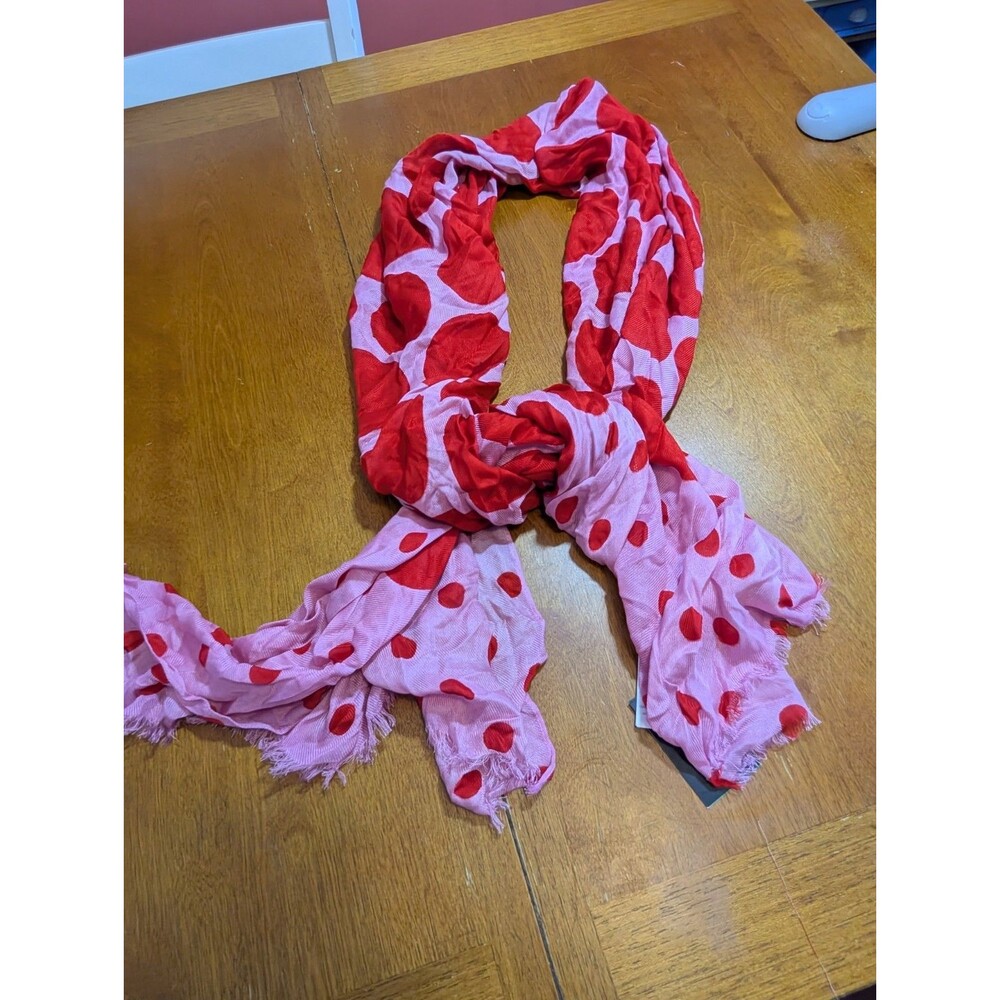Kate Spade Scarf Wrap Pink Red Giant Polka Dot Oversized Shawl Dopamine...